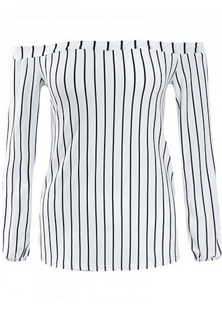 Women's Casual/Daily Simple / Street chic Spring / Fall Fashion Slim Backless T-shirt,Striped Boat Neck Long Sleeve