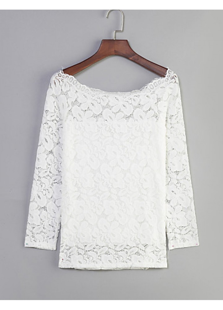 Women's Vogue Lace Bateau Long Sleeve Hollow Out Lace T-shirt