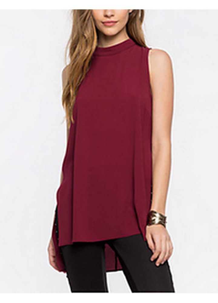 Daily Sexy Fall Blouse,Solid Turtleneck Long Sleeve Blue / Pink / Red / White / Black / Gray Polyester Thin