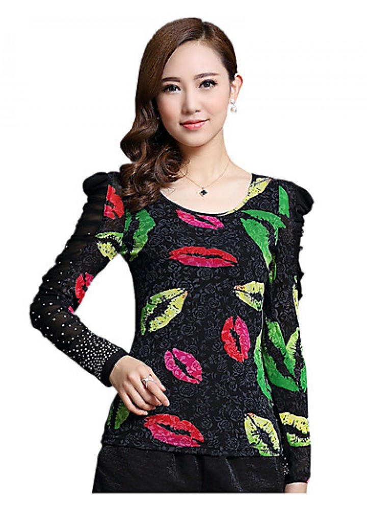 Daily Sexy Fall Blouse,Solid Turtleneck Long Sleeve Blue / Pink / Red / White / Black / Gray Polyester Thin