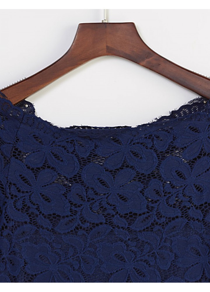 Women's Vogue Lace Bateau Long Sleeve Hollow Out Lace T-shirt